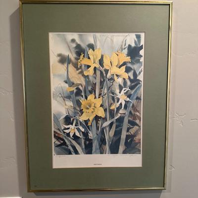 N Taylor Stonington Framed Matted Lithograph Signed Daffodils Print (Set of 6)