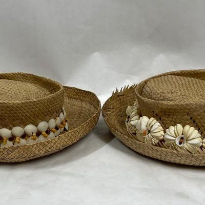 Lot of 2 Vintage Straw Hats with Shell Band Women's size