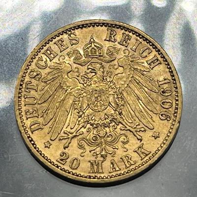 HIGH=GRADE GERMANY 1906 20 MARK GOLD COIN