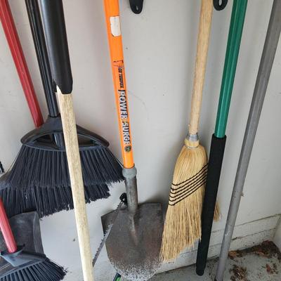 Yard Tools Lot Shovels pruners, Brooms, Rake, and More