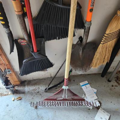 Yard Tools Lot Shovels pruners, Brooms, Rake, and More