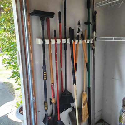 Yard Tools Lot Shovels pruners, Brooms, Rake, and More