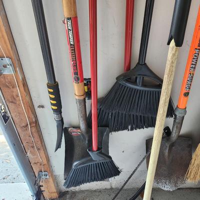 Yard Tools Lot Shovels pruners, Brooms, Rake, and More