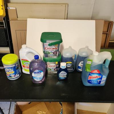 Household cleaning supplies Windex Dawn and More