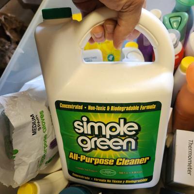 2 Plastic Totes Full Household Supplies Drano Lysol Mr Clean Zep and more