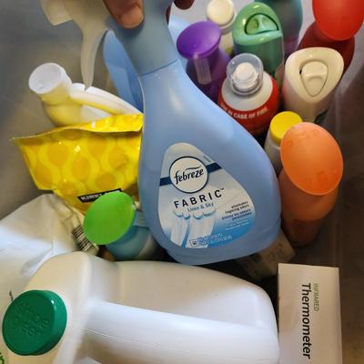 2 Plastic Totes Full Household Supplies Drano Lysol Mr Clean Zep and more