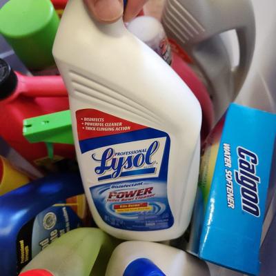 2 Plastic Totes Full Household Supplies Drano Lysol Mr Clean Zep and more