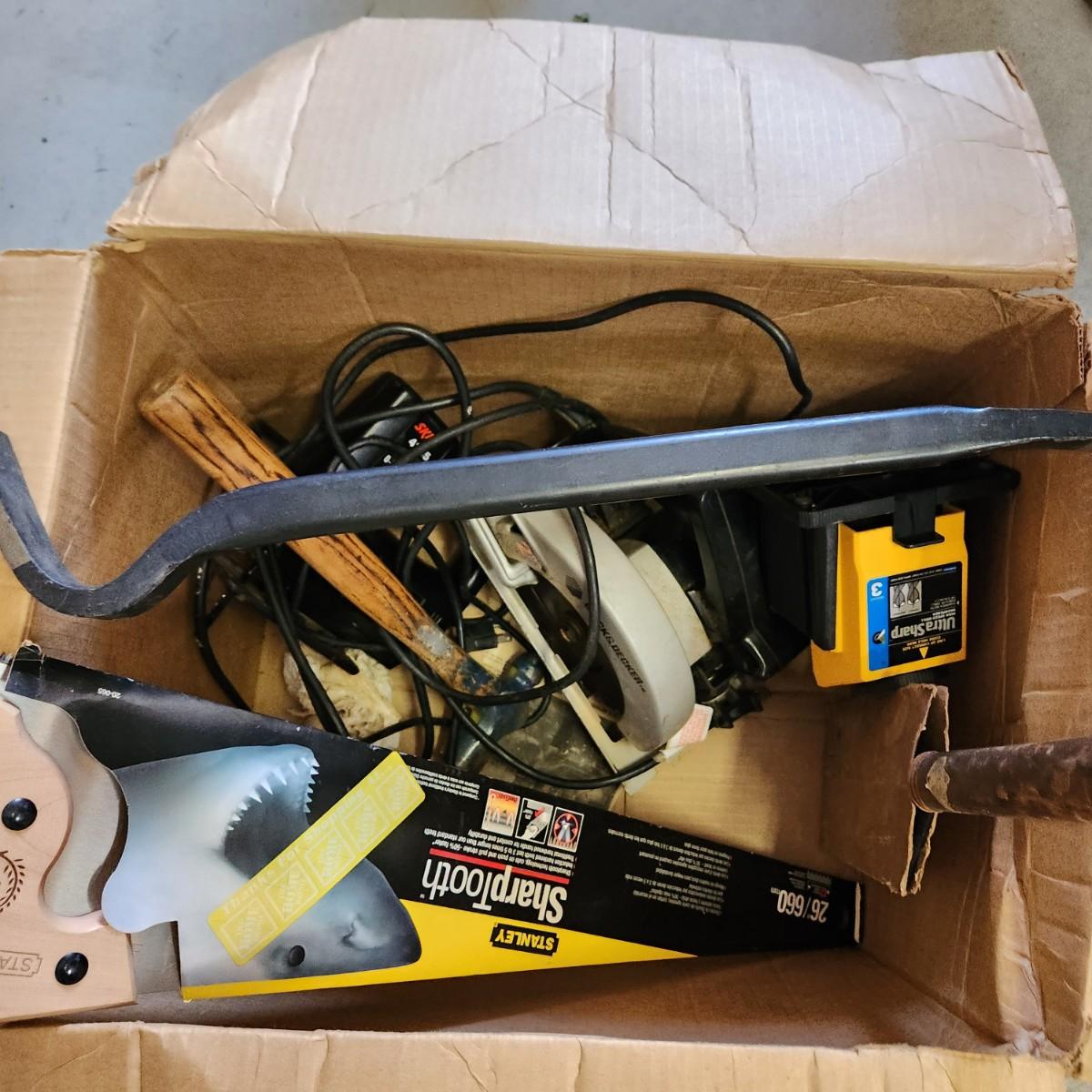 Box Lot of Tools Stanley Saw Drill Sharpener Skil 4235 Variable Speed