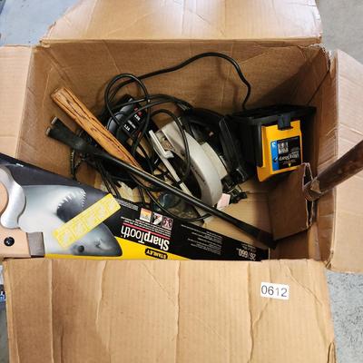 Box Lot of Tools Stanley Saw Drill Sharpener Skil 4235 Variable Speed Corded Electric Jigsaw