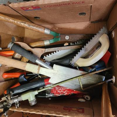 2 Box Lot of Tools 4 way , Saw, Clamp Lamp, Water Sprinkler and more