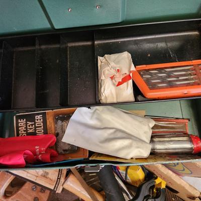 2 Box Lot of Tools 4 way , Saw, Clamp Lamp, Water Sprinkler and more