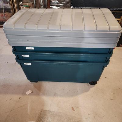 3 Very Large Storage Totes w Lids w Wheels 40x20x19