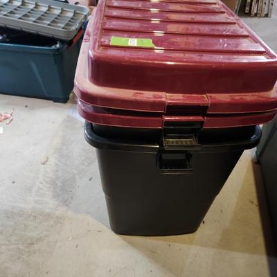 Lot of 2 Totes & lids on 4 rollers 28x21x27