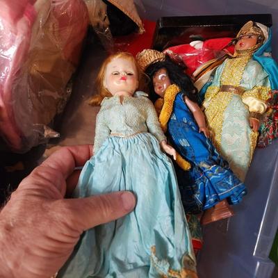 Container full of Vintage Dolls