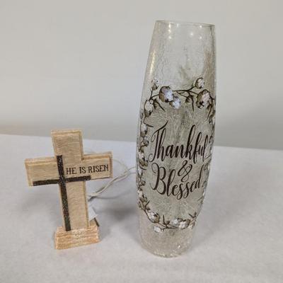 Religious Thankful & Blessed Pre-Lit Hurricane Light & Cross