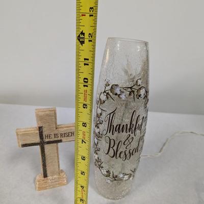 Religious Thankful & Blessed Pre-Lit Hurricane Light & Cross