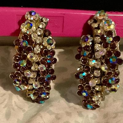 Amethyst and crystal rhinestone clip on earrings