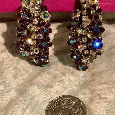 Amethyst and crystal rhinestone clip on earrings