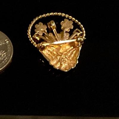 Broach 10 karat gold with colored stones flower basket