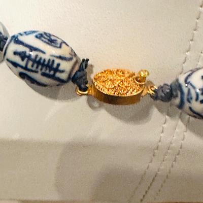 Vintage Hand Knotted Blue and White porcelain Necklace