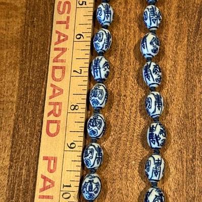 Vintage Hand Knotted Blue and White porcelain Necklace