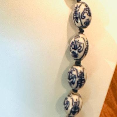 Vintage Hand Knotted Blue and White porcelain Necklace