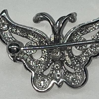 14k .585 Ladies 14k White Gold Diamond Butterfly Pin / Pendant
