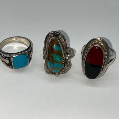 3 Ladies Turquoise .925 Silver Rings