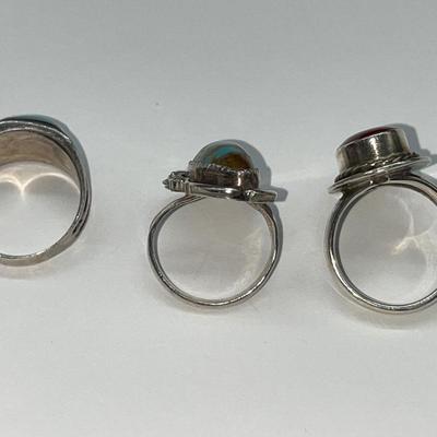 3 Ladies Turquoise .925 Silver Rings