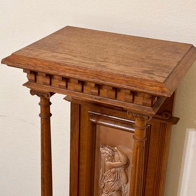 Solid Oak Column Pedestal ~ Porcelain Inner Plaque
