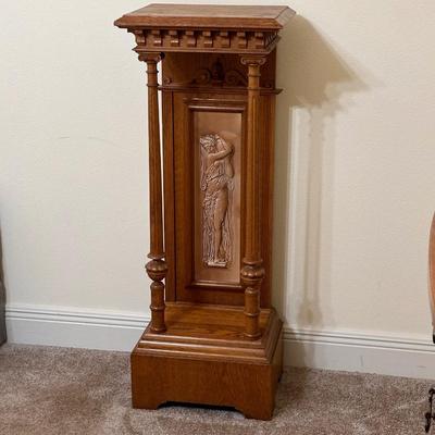 Solid Oak Column Pedestal ~ Porcelain Inner Plaque