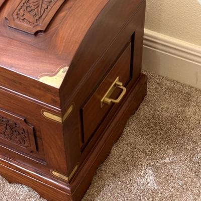 Gorgeous Solid Wood Carved Brass Embellished Storage Chest
