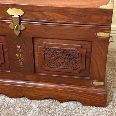 Gorgeous Solid Wood Carved Brass Embellished Storage Chest