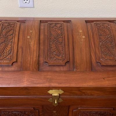 Gorgeous Solid Wood Carved Brass Embellished Storage Chest