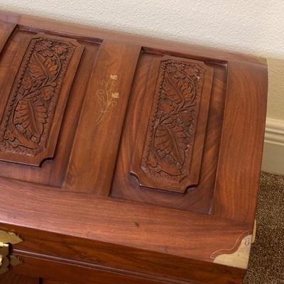 Gorgeous Solid Wood Carved Brass Embellished Storage Chest