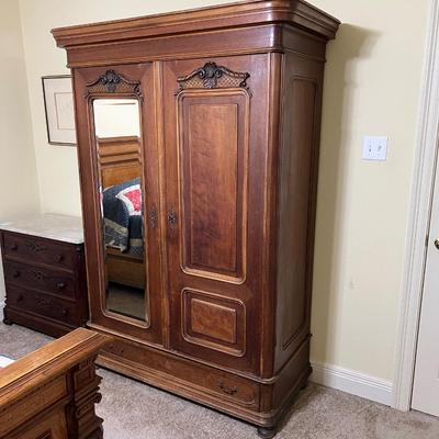 Walnut Solid Wood Beveled Mirrored Wardrobe ~ German
