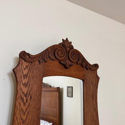 Tiger Oak Mirrored Hall Tree w/Storage