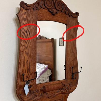 Tiger Oak Mirrored Hall Tree w/Storage