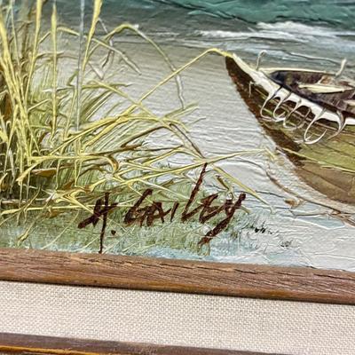 Shoreline with Lighthouse Oil on Canvas Painting H. Gailey