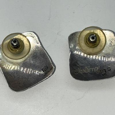 Pair Designer Signed Sterling Earrings TS