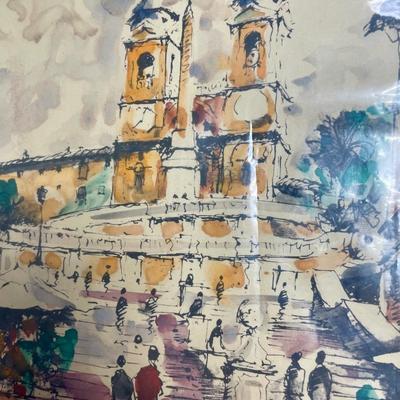 Watercolor of Piazza di Spagna in Rome Italy