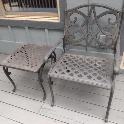 Cast Aluminum Patio Chair with Side Table