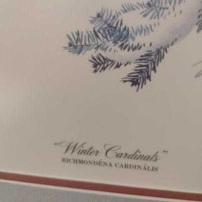 Framed Art Print 'Winter Cardinals'