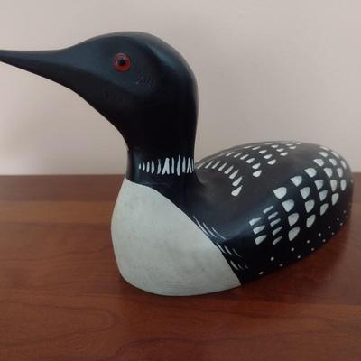 Carved Wood Loon Decoy Signed by Artist