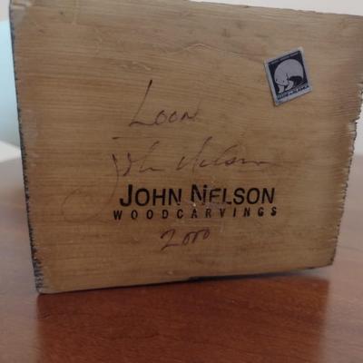 Carved Wood Loon on Wood Base by John Nelson