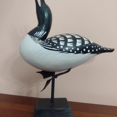 Carved Wood Loon on Wood Base by John Nelson