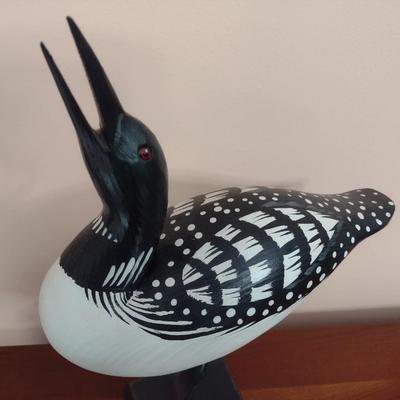 Carved Wood Loon on Wood Base by John Nelson