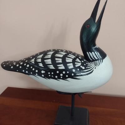 Carved Wood Loon on Wood Base by John Nelson