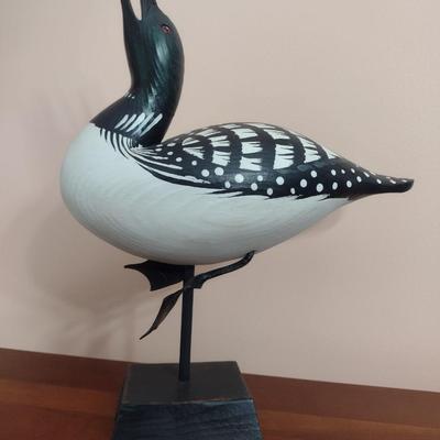 Carved Wood Loon on Wood Base by John Nelson