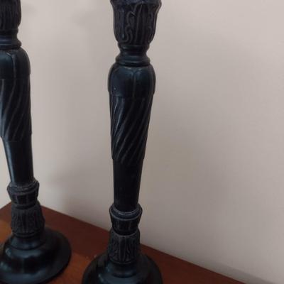 Pair of Cast Metal Candle Stick Holders 15"